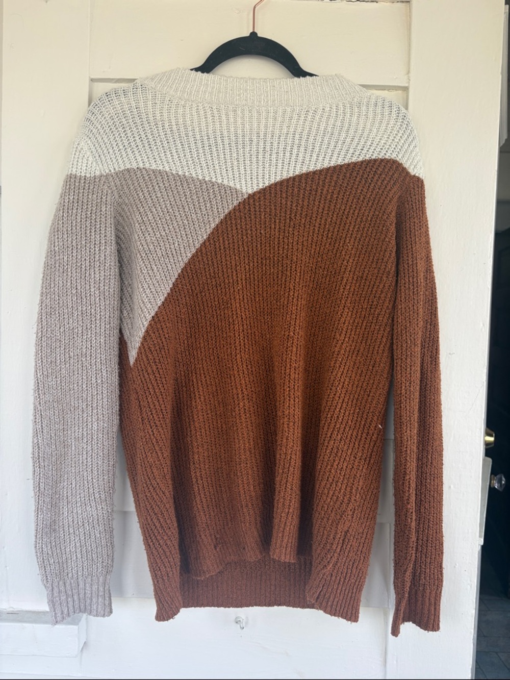 Staccato Colorblock Crewneck Sweater in Rust, Taupe, and Cream